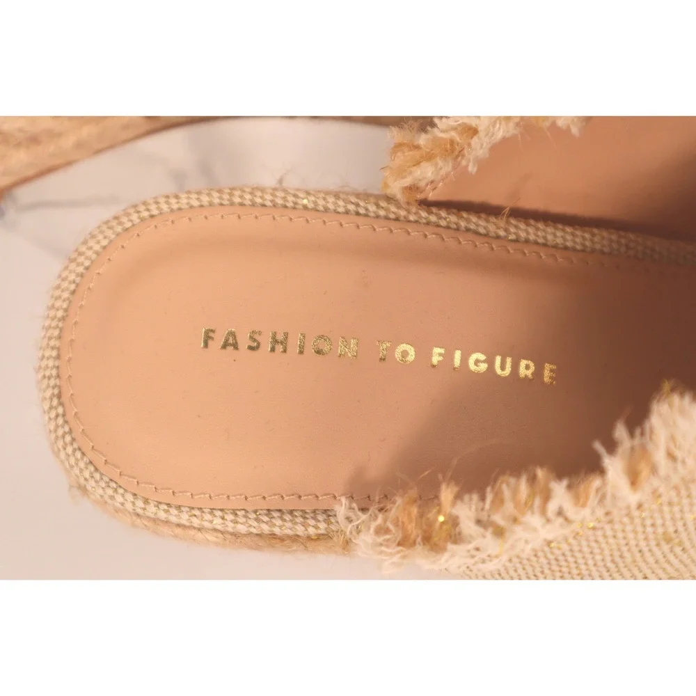 Fashion to‎ Figure Tan Frayed Espadrille Wedge Sandals Women's -Size 9W